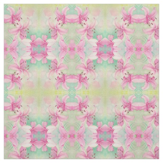 Stof - Roze Waterverf Lelies (Swatch)