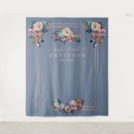 Stof Stof Blauw Roze Bloem Roze Goud Foto Booth Wandkleed