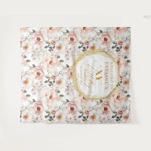 Stof Stof Roze Bloem Sfeervolle Verjaardagsfeest B Wandkleed (Voorkant (horizontaal))