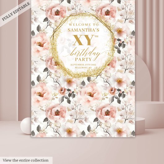 Stof Stof Roze Bloem Sfeervolle Verjaardagsfeest B Wandkleed