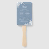 Stof Stofblauw Bloemig Huwelijksprogramma Handwaaier (Achterkant)
