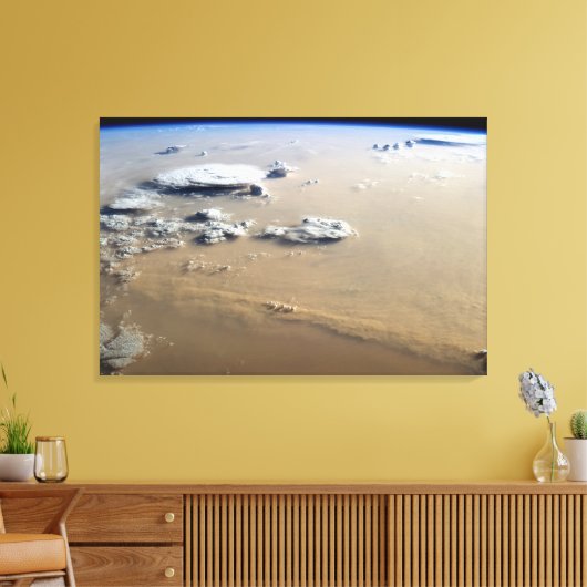 Stof Storm over de Zeeen van de Sahara. Canvas Afdruk (Insitu (Woonkamer))