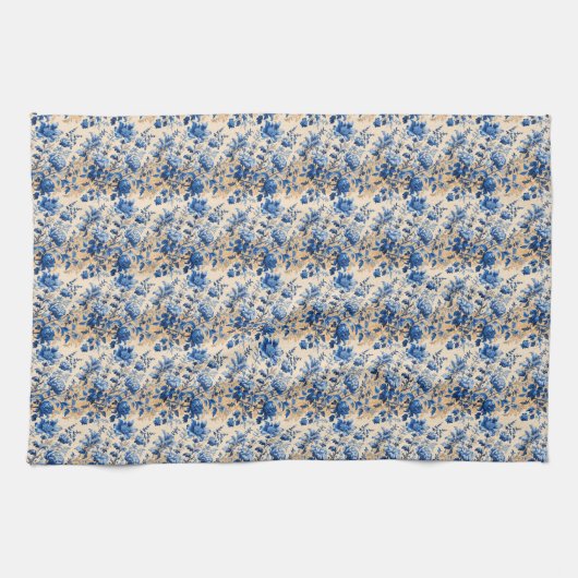  stof Toile de Jouy Frankrijk Blauwe bloemen Theedoek (Horizontaal)