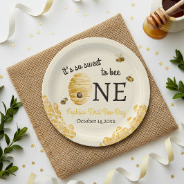 Stof tot lieve één Eerste verjaardag aquarel bijen Papieren Bordje