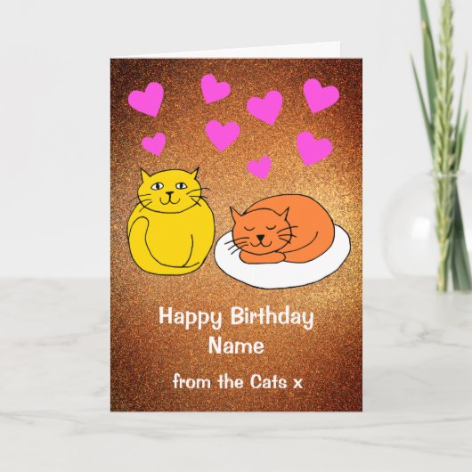 Stof van de katten Gold Glitter Birthday Card Kaart (Voorkant)