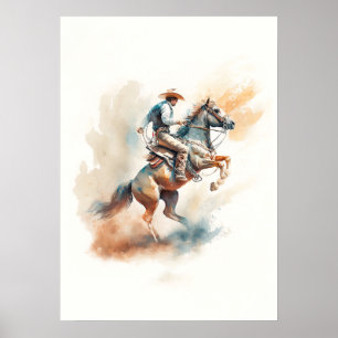 Stof western watercolor “Bokkende Bronco” Poster
