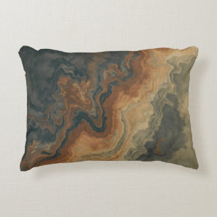 Stofachtig Marineblauw Verbrand Oranje Salie Abstr Accent Kussen