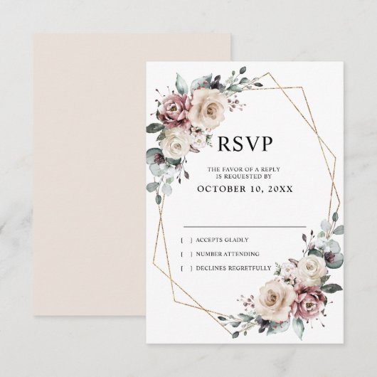 Stofachtig mauve eucalyptus geometrische trouwdag RSVP kaartje (Voorkant / Achterkant)