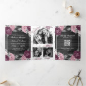 Stofachtig Mauve Paars Roze Roos QR Code Houten Br Drieluik Uitnodiging (Binnen)