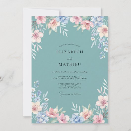 Stofachtig Turquoise Whimsical Weiland Bruiloft Kaart (Voorkant)