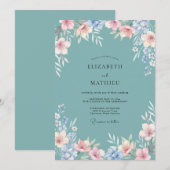 Stofachtig Turquoise Whimsical Weiland Bruiloft Kaart (Voorkant / Achterkant)