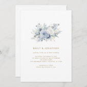 Stofachtige blauwe bloemen Gouden script QR-code T Kaart (Voorkant / Achterkant)