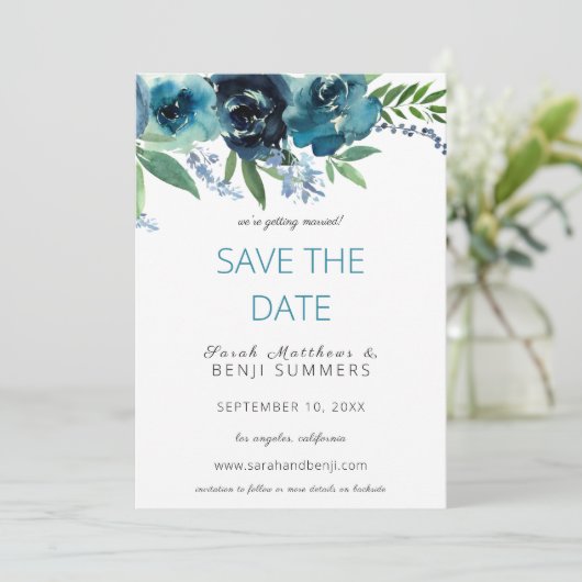 Stofblauw 2 Bloemensave / Verander de datum 3 Groo Kaart (Staand voorkant)