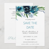 Stofblauw 2 Bloemige Opslag / Wijzig de datum 3 Gr Kaart (Voorkant / Achterkant)