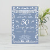 Stofblauw 50 Cumpleaños Verjaardagsfeest Kaart (Staand voorkant)
