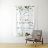 Stofblauw Aquarel Eucalyptus, Kol. 3:14 Wandkleed (In situ)