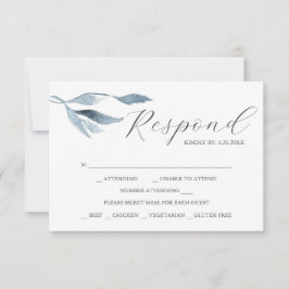 Stofblauw Aquarel met Maaltijdkeuze RSVP Kaarten Kaartje