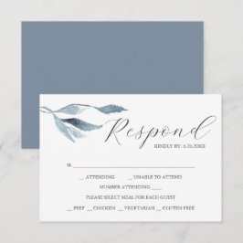 Stofblauw Aquarel met Maaltijdkeuze RSVP Kaarten Kaartje