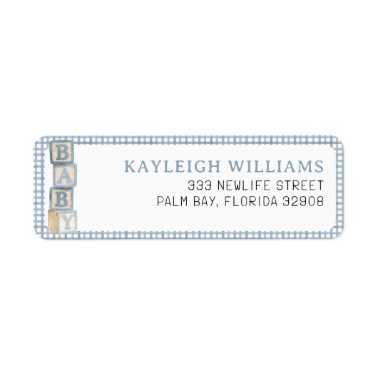Stofblauw Baby Blokken Retouradres Label (Voorkant)