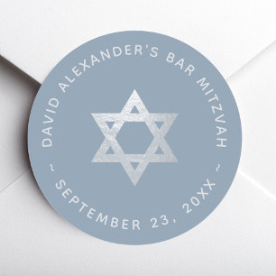 Stofblauw Bar Mitzvah - Nep Zilveren Ster van Davi Ronde Sticker