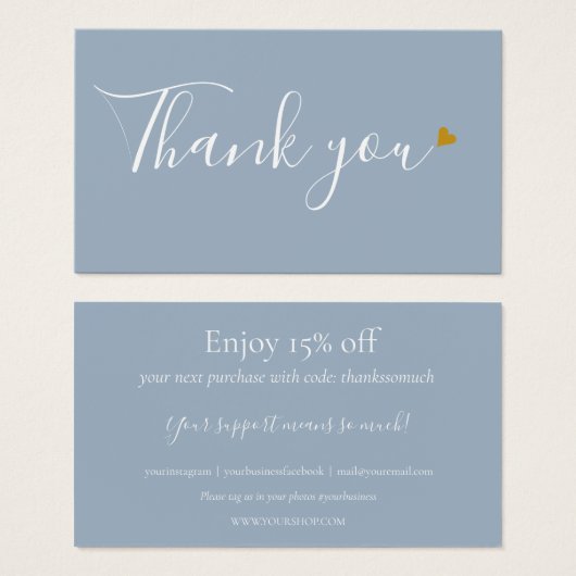 Stofblauw Bedankt voor winkelen Kortingkaart Visitekaartje (Voorkant /achterkant)