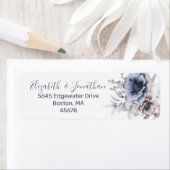 Stofblauw Beige Aquarel Bloem Retouradres Etiket (Insitu)