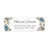 Stofblauw Beige Boho Bloemen Retouradreslabel Etiket (Voorkant)