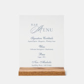 Stofblauw Bevroren Acryl Trouwbar Menu Bord (Voorkant)