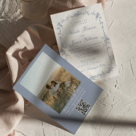 Stofblauw Bloem Botanische Foto QR Code Trouwdag Kaart