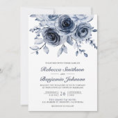 Stofblauw Bloem Foto Collage QR Code Trouwen Kaart (Voorkant)