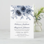 Stofblauw Bloem Foto Collage QR Code Trouwen Kaart (Staand voorkant)