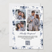 Stofblauw Bloem Foto Collage QR Code Trouwen Kaart (Achterkant)