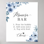 Stofblauw Bloemen Bruids Bruiloftsontbijt Mimosa B Poster (Voorkant)