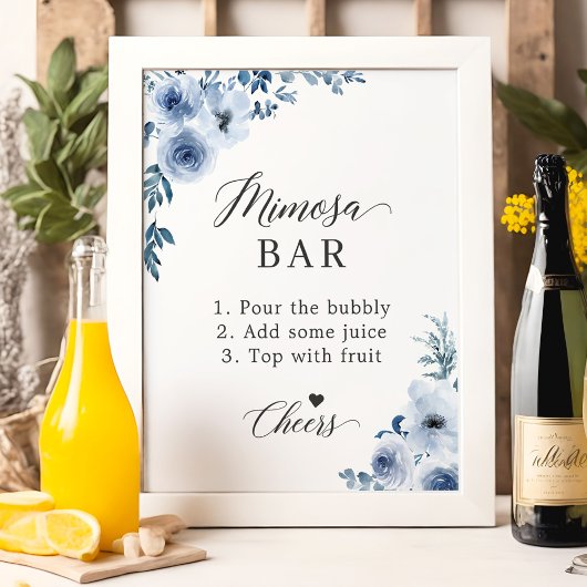 Stofblauw Bloemen Bruidsfeest Mimosa Bar Bord Poster