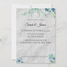 Stofblauw Bloemen Bruiloft Uitnodiging Sjabloon