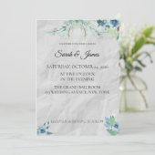 Stofblauw Bloemen Bruiloft Uitnodiging Sjabloon (Staand voorkant)