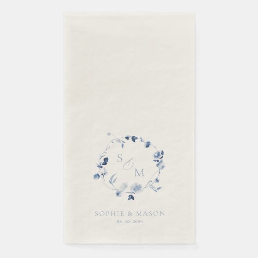 Stofblauw bloemend kunstmonogram voor een bruiloft servet (Voorkant)