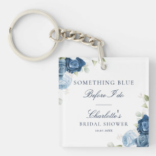 Stofblauw Bloemenscript Waterverf Aandenken Sleutelhanger