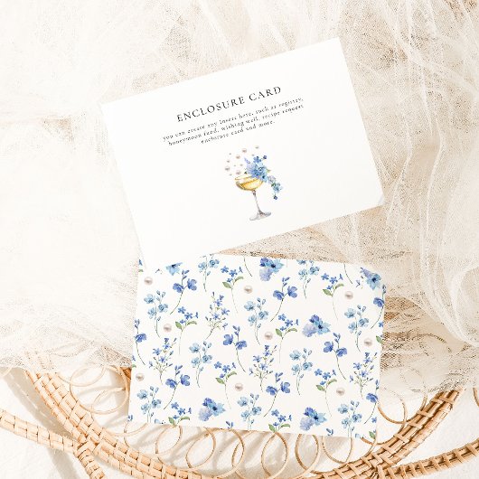 Stofblauw Bloemenspoor Parels & Prosecco Bruidsfee Informatiekaartje