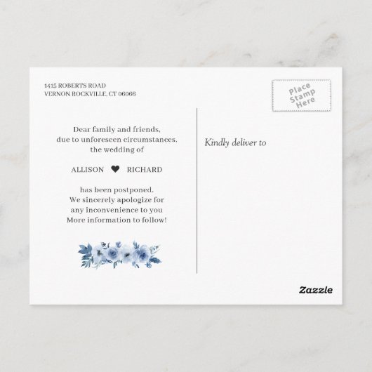 Stofblauw bloemig de datum van het evenement uitst briefkaart (Achterkant)