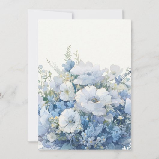 Stofblauw Bloemig Elegant Bruiloft Save The Date (Achterkant)