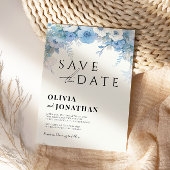 Stofblauw Bloemig Elegant Bruiloft Save The Date