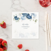 Stofblauw bloemig groen botanisch trouwpapier servet (Insitu)