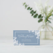 Stofblauw Bloemig Trouwwebsite Informatiekaartje (Staand voorkant)