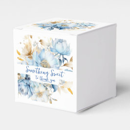 Stofblauw Bloemmotief Goud Bedankdoosjes