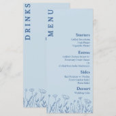 Stofblauw bloemrijk eten en drinken menu (Voorkant / Achterkant)