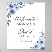 Stofblauw bohemien bloem bord voor bruids douche poster (Voorkant)