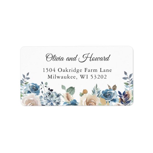 Stofblauw Boho Bloem Motief Retouradreslabel Etiket (Voorkant)