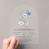 Stofblauw Boho Wilde Bloemen Bruiloft Acryl Uitnodigingen (Insitu (Draagbaar))