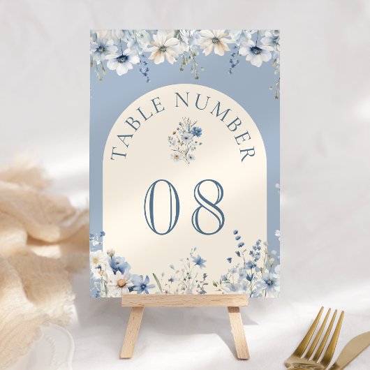 Stofblauw Boho Wilde Bloemen Bruiloft Kaart